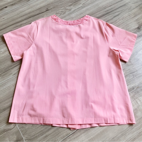 Vintage 60s Pink Nylon Lace Applique PJ Top + Pockets - Picture 5 of 7